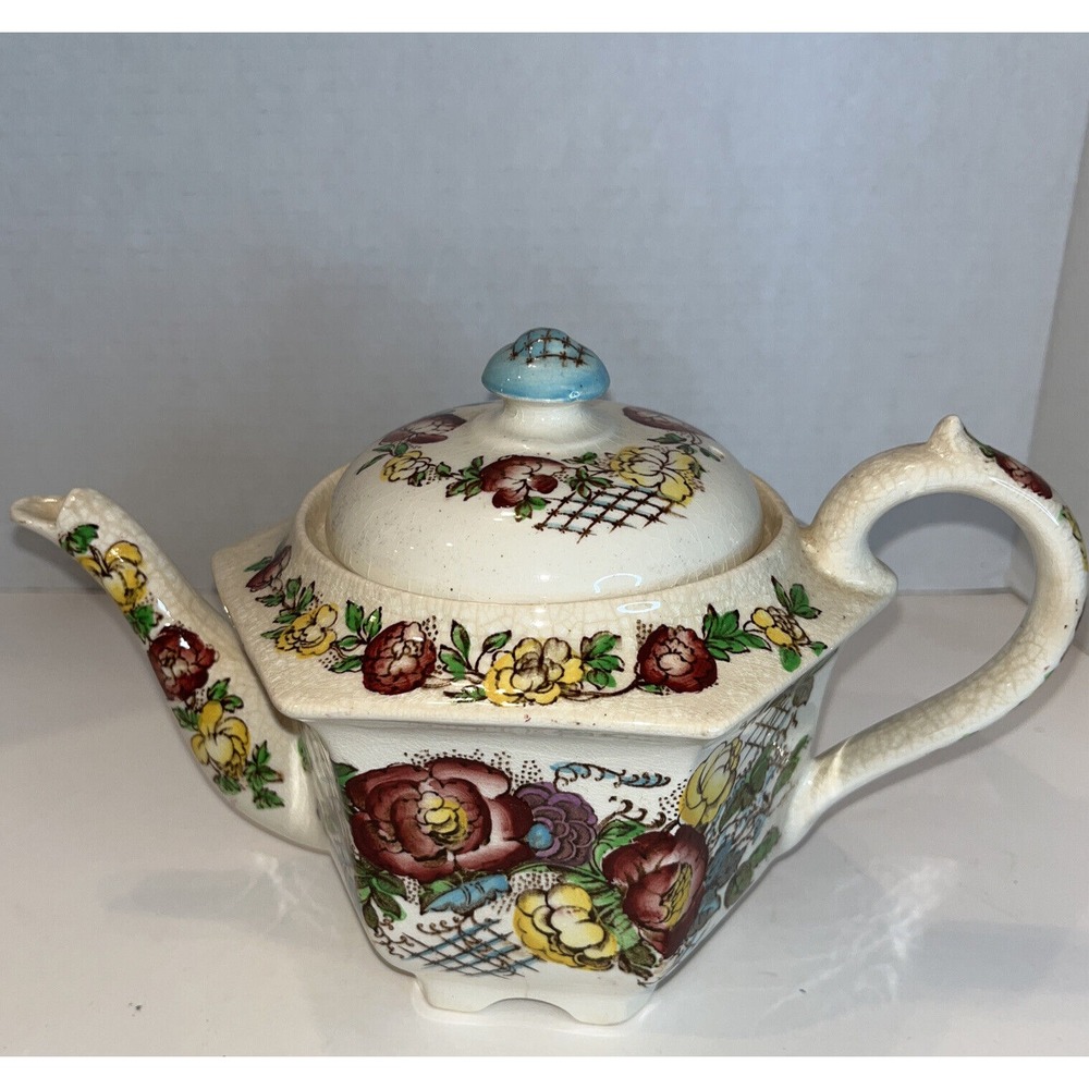 Vintage Porcelain Tea Pot Sadler‎ Made In England Floral July Flowers